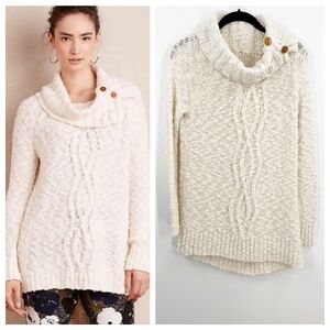 Anthropologie Moth Cream Cotton Mock Neck Long Sweater Sz XS